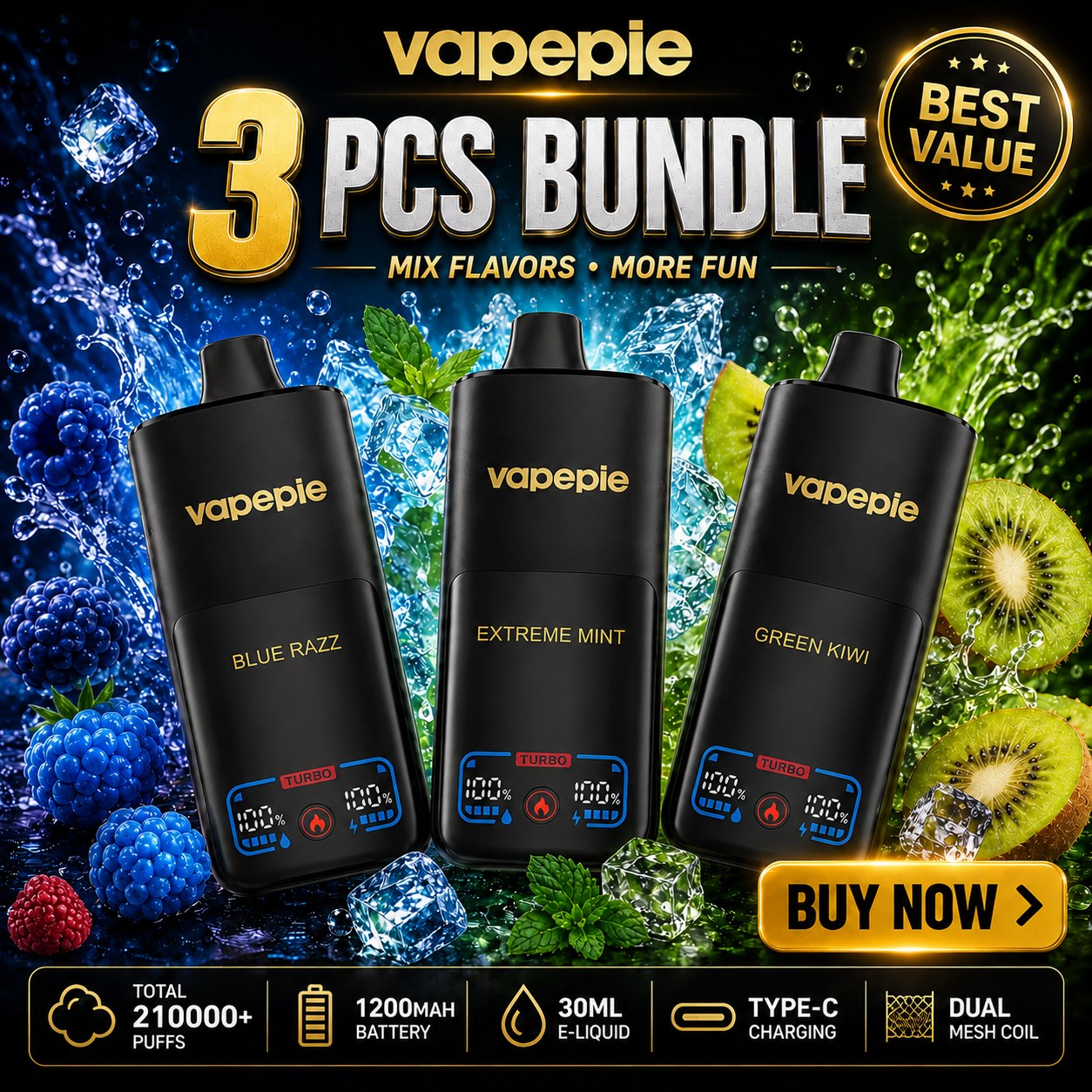 🏆Choose 3 flavors ☛ VAPEPIE MEGA 70000 PUFFS
